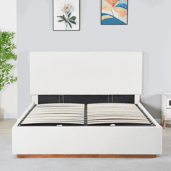 Pat cu grătar si spaţiu de depozitare 180x200, alb, NUVOLA - 9- Roveli