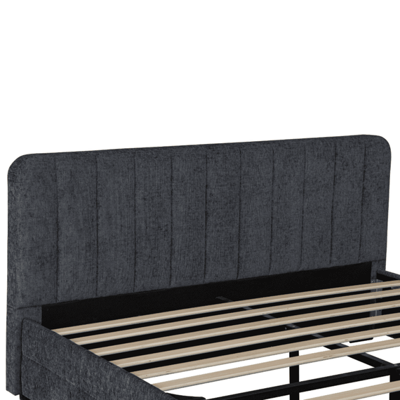 Pat dormitor DacEnergy©, structura este realizata din MDF si PAL, tapiteria din material moale si catifelat, spatiu depozitare, gri inchis, 160 x 200 cm - 2- Roveli