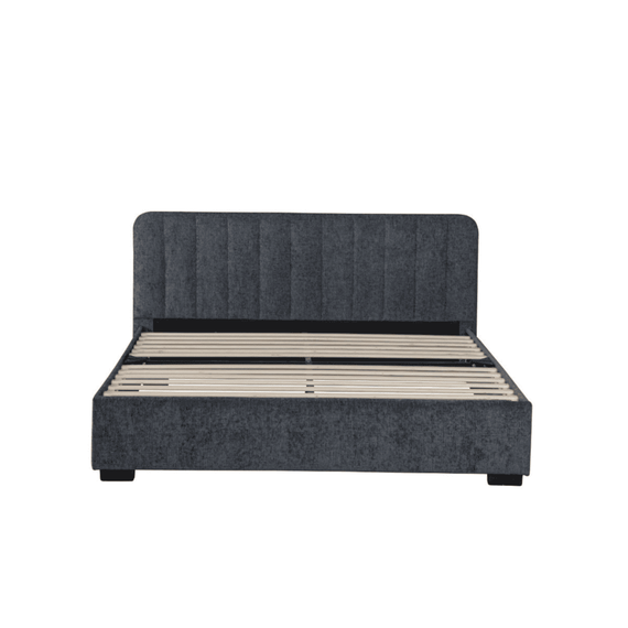 Pat dormitor DacEnergy©, structura este realizata din MDF si PAL, tapiteria din material moale si catifelat, spatiu depozitare, gri inchis, 160 x 200 cm - 5- Roveli