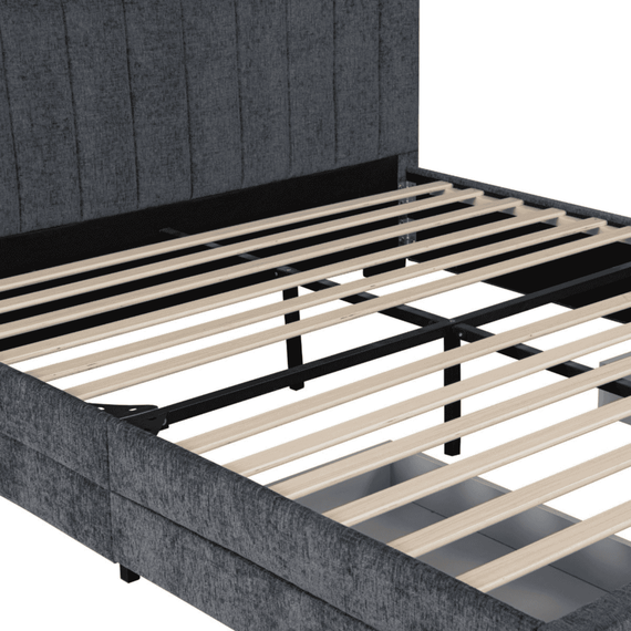Pat dormitor DacEnergy©, structura este realizata din MDF si PAL, tapiteria din material moale si catifelat, spatiu depozitare, gri inchis, 160 x 200 cm - 6- Roveli