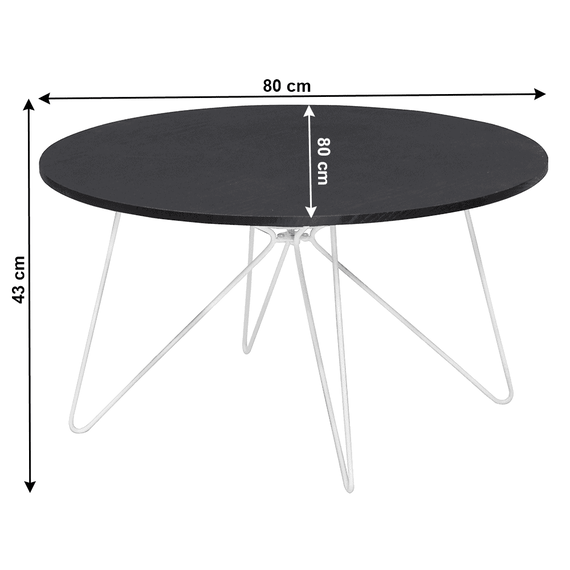Masuta de cafea DacEnergy©, realizata din MDF si metal, forma rotunda, 80 x 80 x 45 cm, finisaj stejar negru si alb - - Roveli
