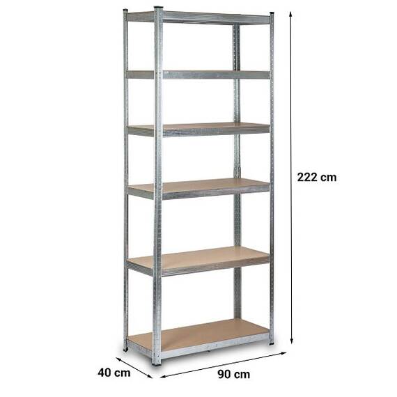 ​Raft metalic, realizat din MDF si profile zincate, 2 corpuri, 6 rafturi, capacitatea 150 kg raft, 900 kg total, 222x90x40 cm, argintiu - 4- Roveli