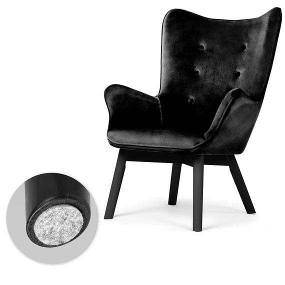 Set fotoliu de relaxare cu taburet DacEnergy©, material velur, picioare din lemn de fag, negru - 3- Roveli