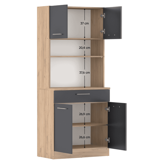 Dulap de bucătărie cu patru uşi, stejar artisan/grafit, DOMIS NEW - 2- Roveli