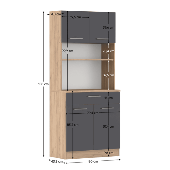 Dulap de bucătărie cu patru uşi, stejar artisan/grafit, DOMIS NEW - 10- Roveli