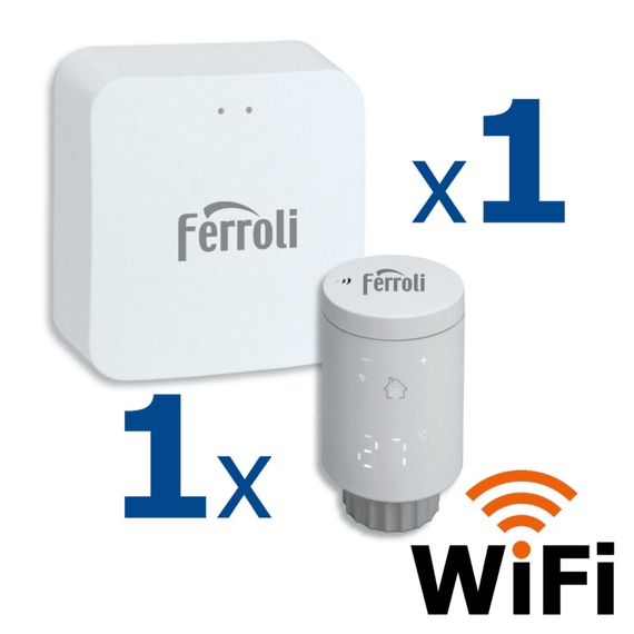 Kit controler gateway si 1 cap termostat smart pentru calorifer Ferroli, Wi-Fi, control de la distanta, siguranta pentru copii, detectare fereastra deschisa, afisaj digital, programabil, alb - - Roveli