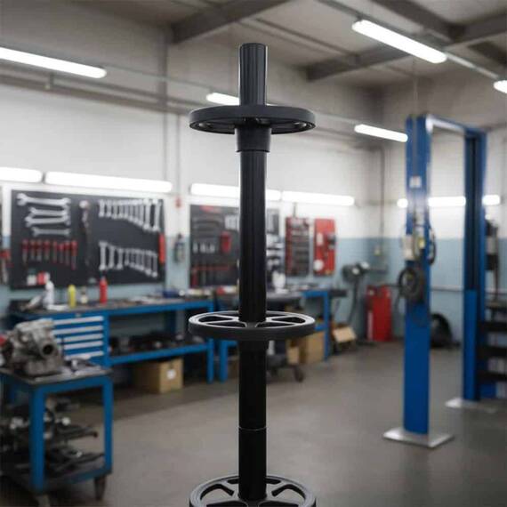 Suport pentru anvelope vertical DacEnergy©, otel rezistent si aluminiu, 4 anvelope, capacitate maxima de incarcare de 110 kg, 2 roti cu opritoare, 44 x 117 cm, negru - 2- Roveli