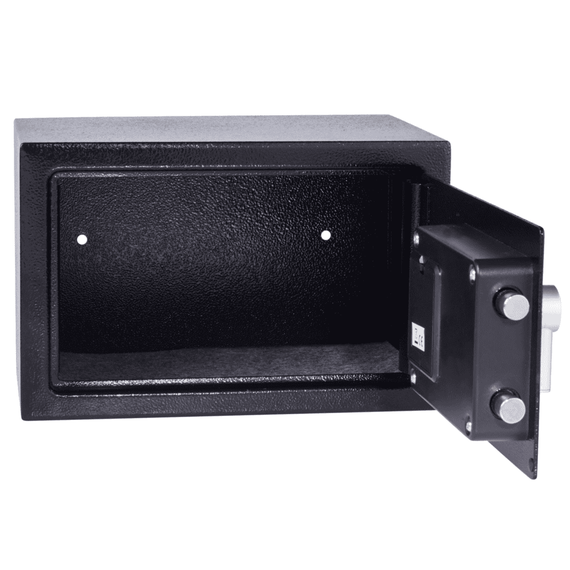 Seif, fabricat din otel, dotat cu o alarma de 130 dB, inchidere electronica, tastatura digitala si indicatorii LED, 310 x 200 x 200 mm, finisat in negru - 3- Roveli