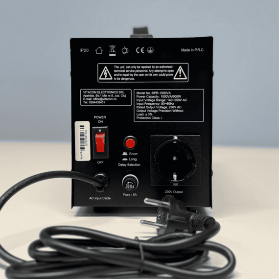 Stabilizator de tensiune cu servomotor Well, capacitate de 1000VA, putere nominala de 600W, afisaj LED, protectie la supraincalzire, subtensiune, suprasarcina, avertizare sonora, 320 x 170 x 200 mm - 2- Roveli