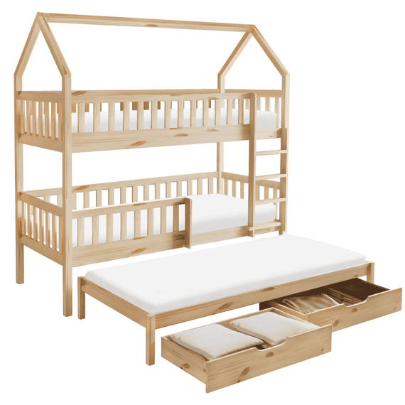 Pat supraetajat Montessori cu pat suplimentar, natural, VENITA TYP 1 - 4- Roveli