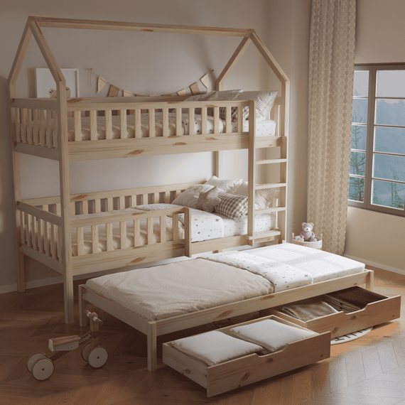 Pat supraetajat Montessori cu pat suplimentar, natural, VENITA TYP 1 - 8- Roveli