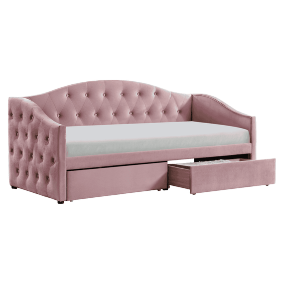 Pat cu spaţiu de depozitare, 90x200, ţesătură Velvet roz, ZASKA - 4- Roveli