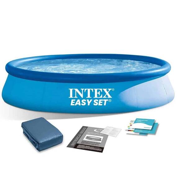 ​Piscina, realizata din material PVC durabil cu 3 straturi, capacitate 3853 litri, cu prelata, kit de reparare, 305 x 76 cm, albastra - - Roveli