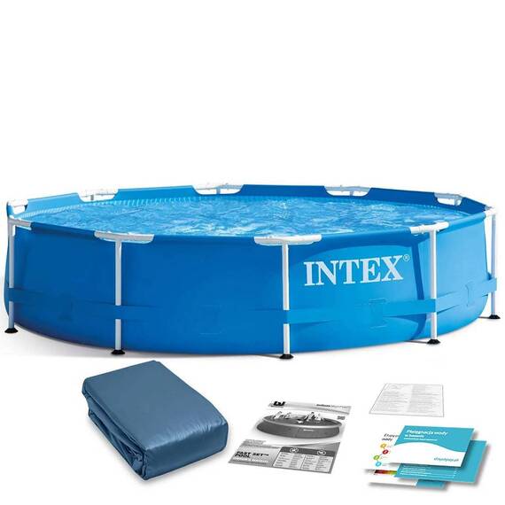​Piscina cu cadru, material PVC durabil cu 3 straturi, usor de asamblat, forma rotunda, cu capac, capacitate 4485 l, 305 x 76 cm, albastra - - Roveli