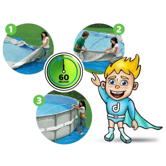 Piscina cu cadru, material PVC durabil cu 3 straturi, pompa de filtru, scara metalica sigura, prelata si folie, rotunda, kit de curatare, aspirator, skimmer, 32695 litri, 610 x 132 cm, gri ​ - 2- Roveli