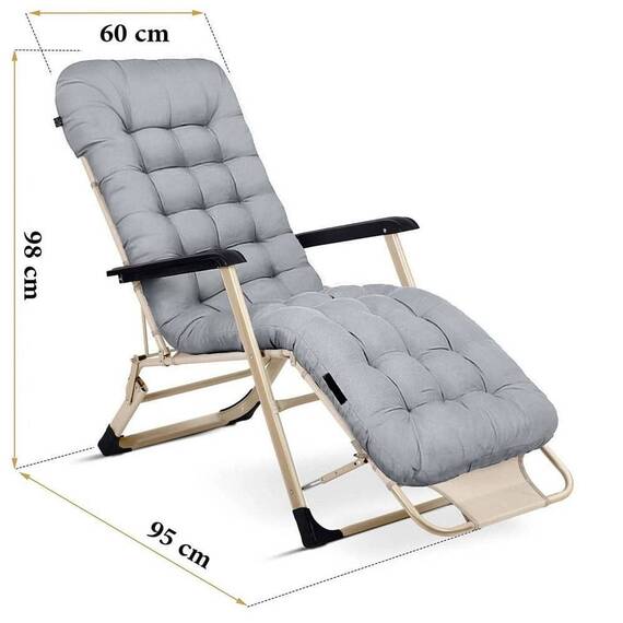 ​Sezlong de gradina pliabil cu perna DacEnergy©, usor de curatat, rezistent, protectie anti-alunecare pe picioare, reglare suport pentru picioare in 3 trepte, 98 x 95 x 60 cm, bej si gri deschis - 4- Roveli