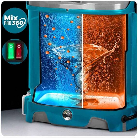 ​Pompa de stropit cu acumulator, plumb-acid, 12 V, 8 Ah, 4 duze diferite, presiune maxima 5, 5 bar, debit maxim 3, 1 l/min, timp de lucru 9 ore, cu mixer, 45 x 38 x 19 cm, albastru, 16 l - 4- Roveli