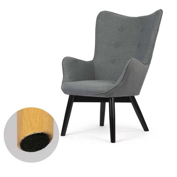 Set fotoliu de relaxare cu taburet DacEnergy©, material textil, picioare din lemn de fag, elegant, perna, gri inchis si negru - 5- Roveli
