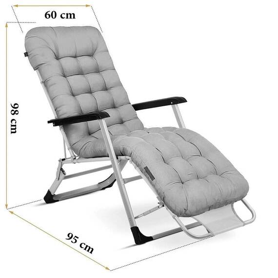 ​Sezlong de gradina pliabil cu perna DacEnergy©, usor de curatat, rezistent, protectie anti-alunecare pe picioare, reglare suport pentru picioare in 3 trepte, 98 x 95 x 60 cm, gri - 5- Roveli