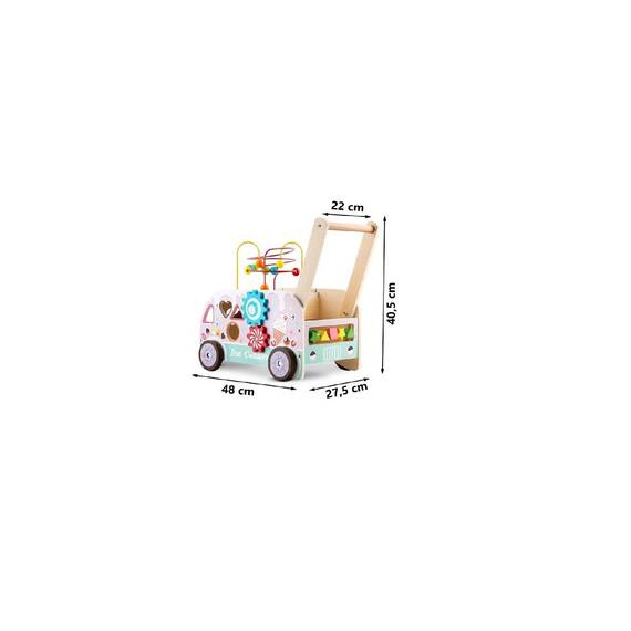 Premergator pentru copii  din lemn, cu activitati Montessori de joaca, roti stabile, pivotante, maner confortabil, tip magazin de inghetata, 48 x 27.5 x 40.5 cm, roz - 7- Roveli