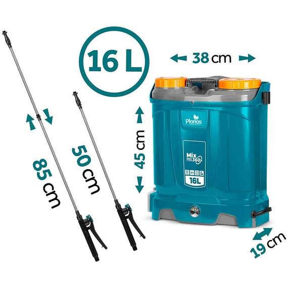 ​Pompa de stropit cu acumulator, plumb-acid, 12 V, 8 Ah, 4 duze diferite, presiune maxima 5, 5 bar, debit maxim 3, 1 l/min, timp de lucru 9 ore, cu mixer, 45 x 38 x 19 cm, albastru, 16 l - 7- Roveli