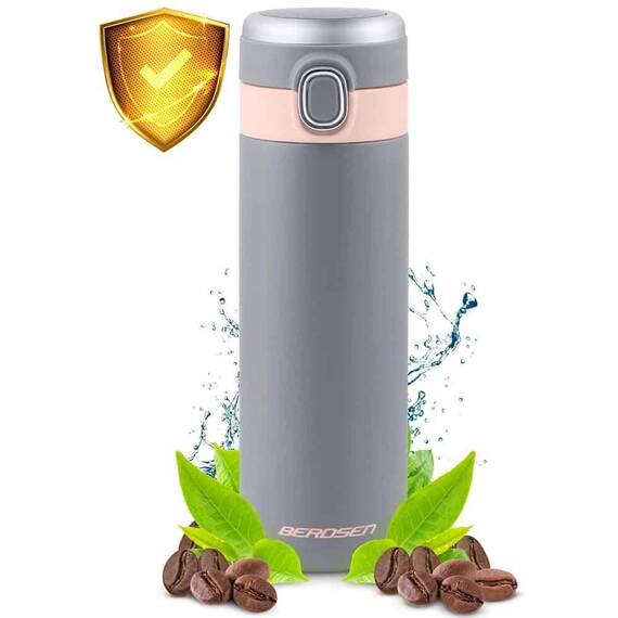Termos, fabricat din otel inoxidabil, cu afisaj de temperatura pe capac, buton de deschidere si blocare, capacitate 450 ml, gri - 2- Roveli