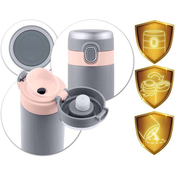 Termos, fabricat din otel inoxidabil, cu afisaj de temperatura pe capac, buton de deschidere si blocare, capacitate 450 ml, gri - 5- Roveli