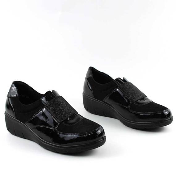 ​Pantofi dama cu platforma , cu banda elastica , stralucitoare 216-BLACK, Culoare (12): Negru, Marime (12): 38 - 3- Roveli