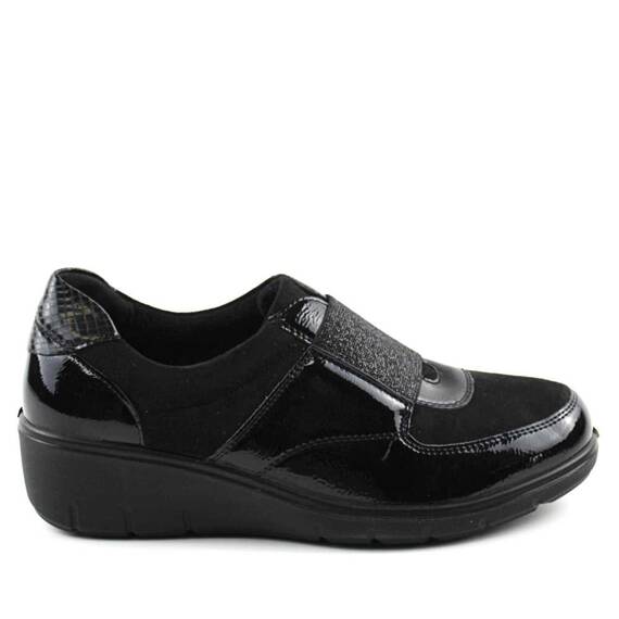 ​Pantofi dama cu platforma , cu banda elastica , stralucitoare 216-BLACK, Culoare (12): Negru, Marime (12): 39 - 4- Roveli