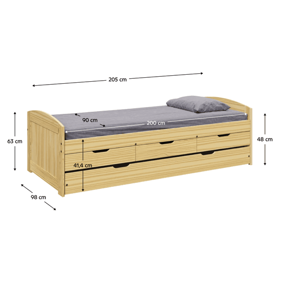 Pat cu pat extensibil, natural, lemn masiv, 90x200, MARINELLA NEW - 7- Roveli