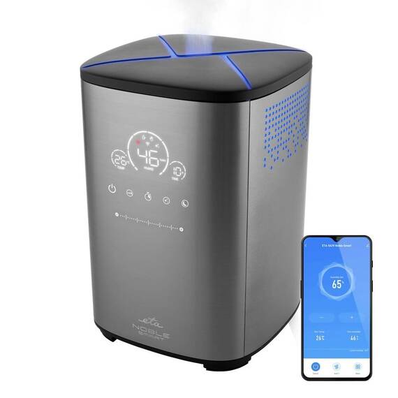 Umidificator de aer inteligent ETA Noble Smart 5629 90000, 4 litri, 110 W, ionizare, control Wi-Fi, tehnologie cu ultrasunete, gri - - Roveli