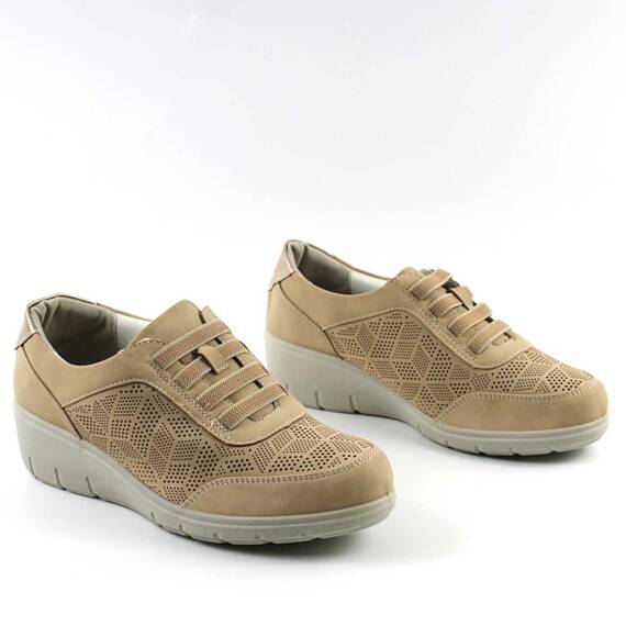Pantofi dama cu platforma , perforati , cu sireturi elastice 223-BEIGE, Culoare (12): Bej, Marime (12): 38 - 3- Roveli