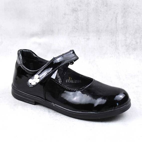 Pantofi usori , de copii , din lac sintetic , cu bareta 2072-NEGRU - - Roveli