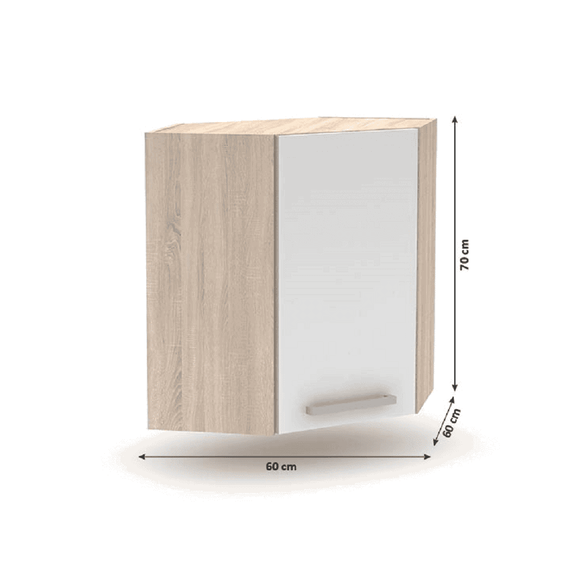 Cabinet superior de colţ, stejar sonoma/alb, universală, NOVA PLUS NOPL-013-OH - 2- Roveli