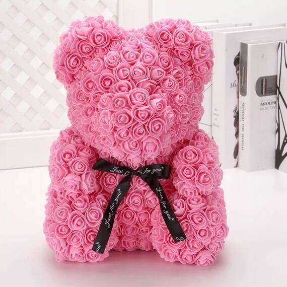 Ursulet din flori artificiale trandafir 28 cm : Culoare - roz - - Roveli
