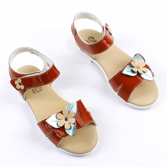 Sandale din piele naturala , pentru fetite , decorate cu flori 3263C-PORTOCALIU/F, Culoare (12): Portocaliu, Marime (12): 32 - 3- Roveli