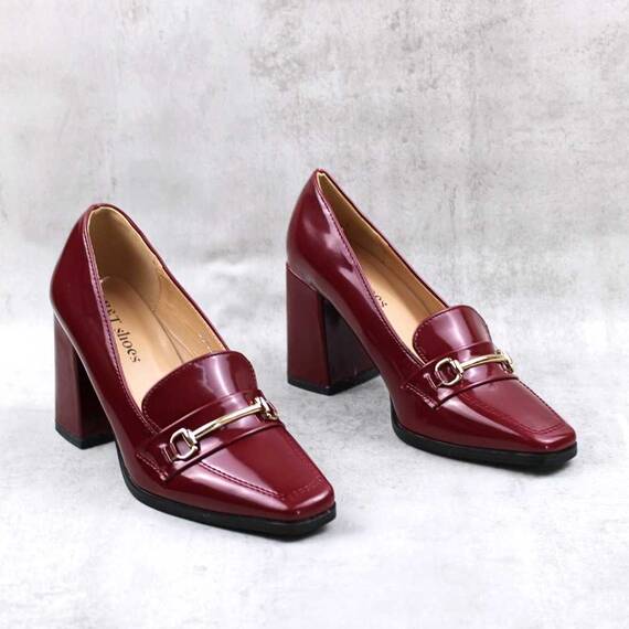 Pantofi eleganti de dama , accesorizati , cu toc inalt , gros BLC-D3-DK.RED​, Culoare (12): Bordo, Marime (12): 41** - 3- Roveli