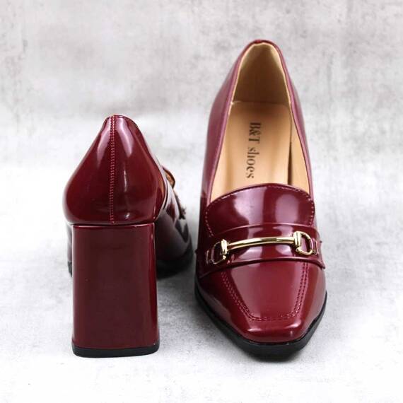 Pantofi eleganti de dama , accesorizati , cu toc inalt , gros BLC-D3-DK.RED​, Culoare (12): Bordo, Marime (12): 41** - 5- Roveli