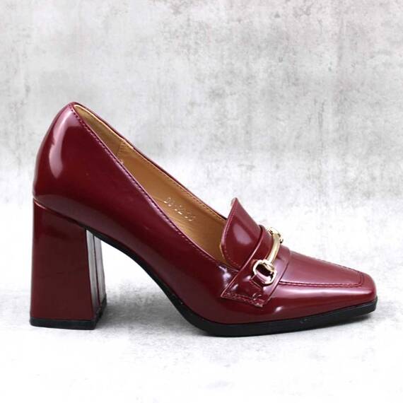 Pantofi eleganti de dama , accesorizati , cu toc inalt , gros BLC-D3-DK.RED​, Culoare (12): Bordo, Marime (12): 41** - 4- Roveli