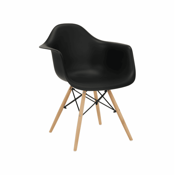 Scaun bucatarie / living DacEnergy©, design modern, structura din lemn cu finisaj fag, spatarul realizat din plastic negru, 62 x 58 x 81 cm - - Roveli