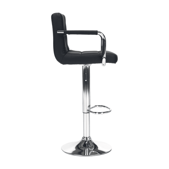 Scaun bar DacEnergy©, structura din metal cromat, sezut si spatar din imitatie de piele, cu brate, inaltime reglabila, 52x55x89-100 cm, negru - - Roveli