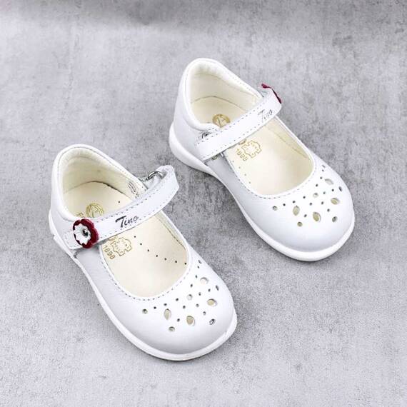 Pantofi usori , de copii , din piele naturala , cu perforatii  PRIMII PASI 7186-ALB/10 - 2- Roveli