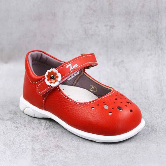 Pantofi usori , de copii , din piele naturala , cu perforatii  PRIMII PASI 7186-ROSU/CORAI/11 - - Roveli