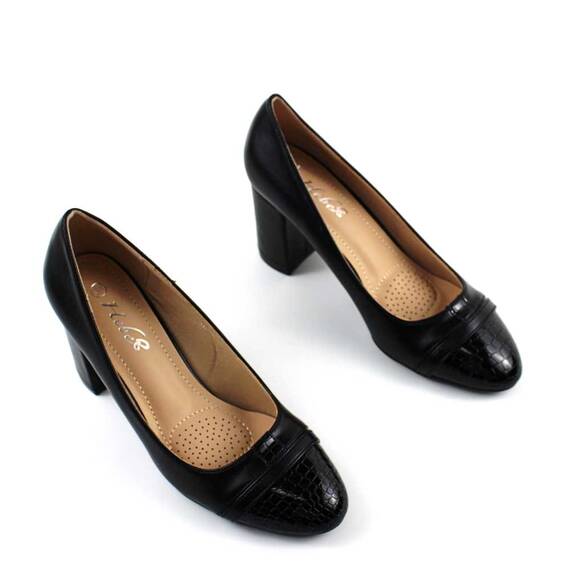 Pantofi eleganti de dama  cu toc mediu , gros 909-1-BLACK, Culoare (12): Negru, Marime (12): 35 - 2- Roveli