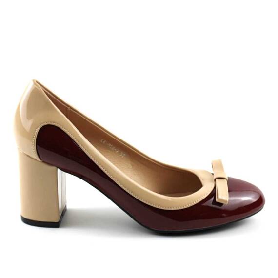 ​Pantofi eleganti de dama  cu toc mediu , gros LE-909-2-WINE/BEIGE, Culoare (12): BEJ/VISINIU, Marime (12): 37 - 4- Roveli