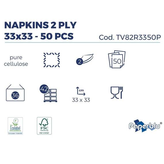 Servetele de masa PaperBlu 33x33 cm, 2 straturi celuloza pura, 50 buc/ pachet - 2- Roveli