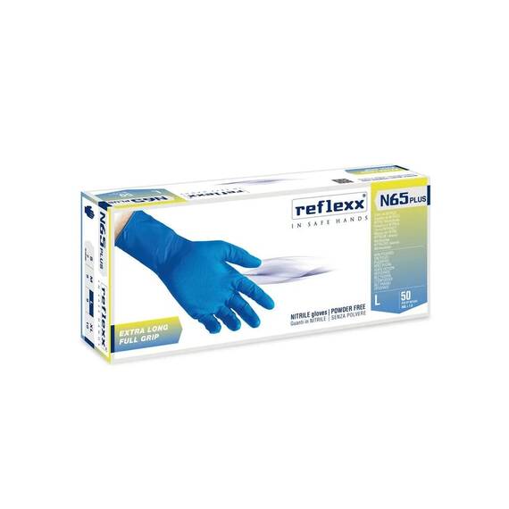 Manusi din Nitril nepudrate Extra-Long Blue Full Grip REFLEXX N65 Plus 29cm, Marime (26): M - 3- Roveli