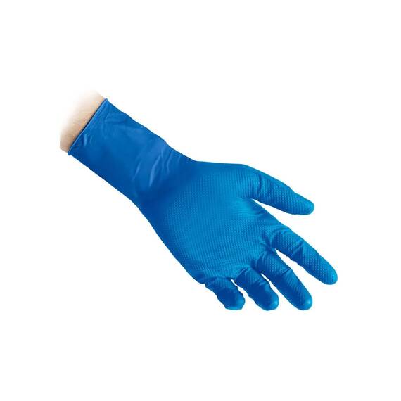 Manusi din Nitril nepudrate Extra-Long Blue Full Grip REFLEXX N65 Plus 29cm, Marime (26): S - - Roveli