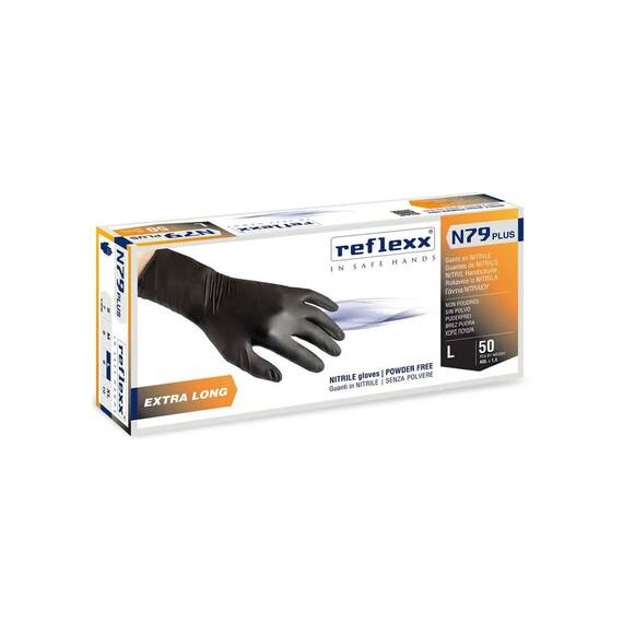 Manusi Nitril Negre nepudrate Extra Lungi REFLEXX N79 Plus, 30 cm, Marime (26): S - 2- Roveli