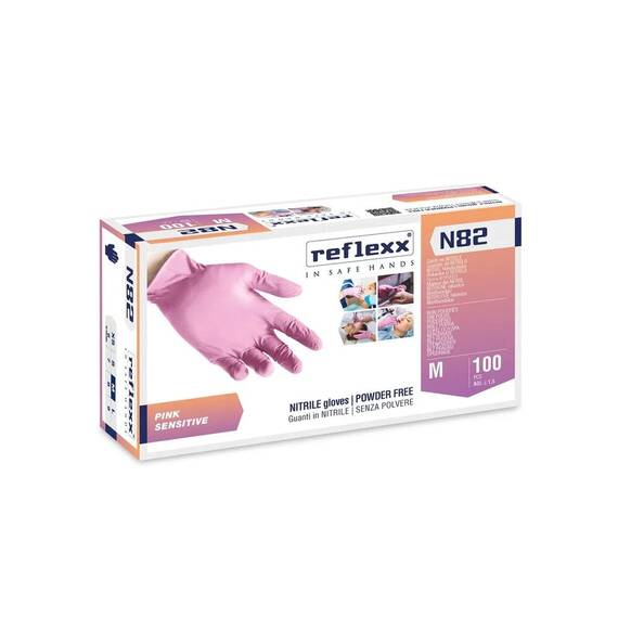 Manusi din Nitril Roz nepudrate Reflexx N82, Marime (26): L - 3- Roveli